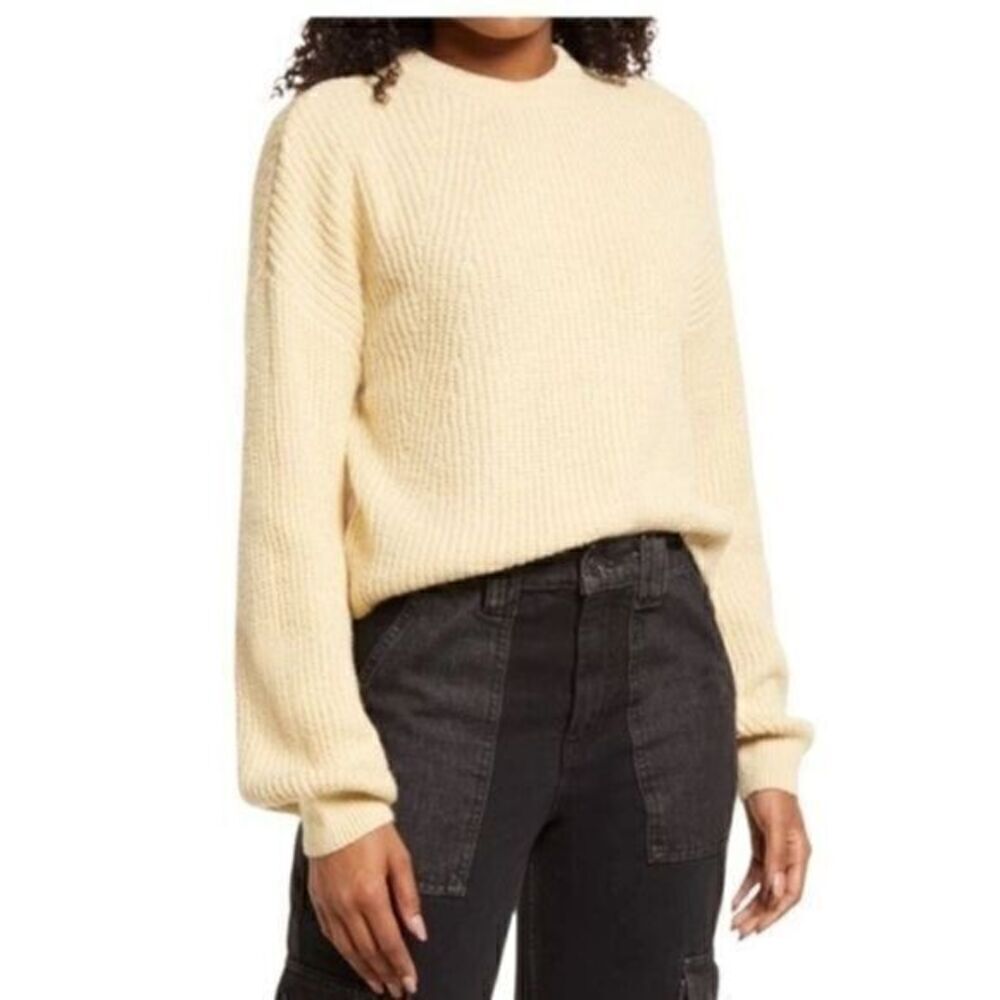 Bp Nordstrom Rib Crop Crewneck Sweater Small Tan Boulder NWT